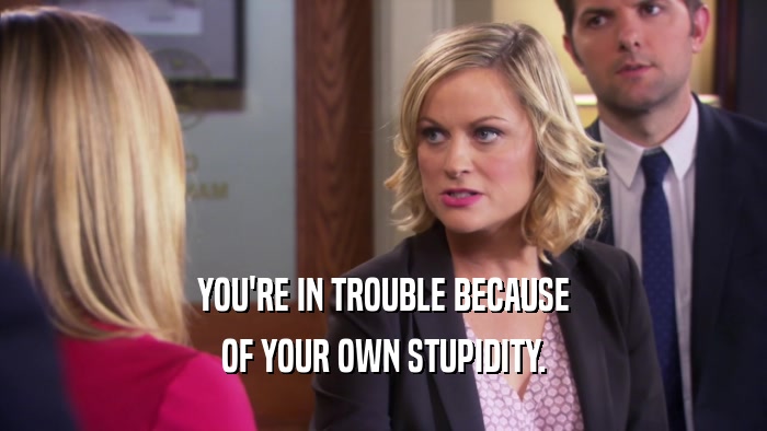 YOU'RE IN TROUBLE BECAUSE OF YOUR OWN STUPIDITY. 