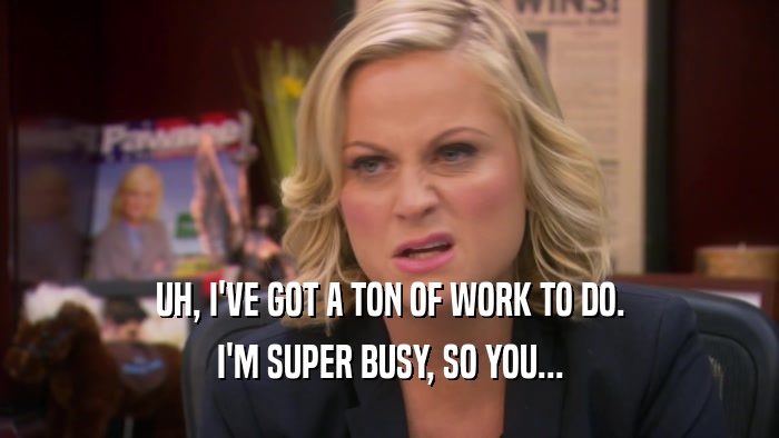 UH, I'VE GOT A TON OF WORK TO DO. I'M SUPER BUSY, SO YOU... 