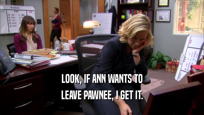 LOOK, IF ANN WANTS TO LEAVE PAWNEE, I GET IT. 