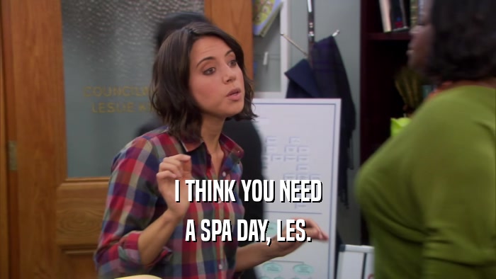 I THINK YOU NEED A SPA DAY, LES. 