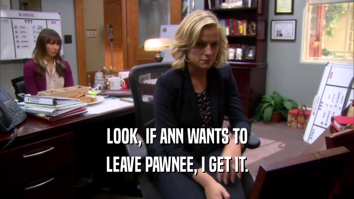 LOOK, IF ANN WANTS TO LEAVE PAWNEE, I GET IT. 