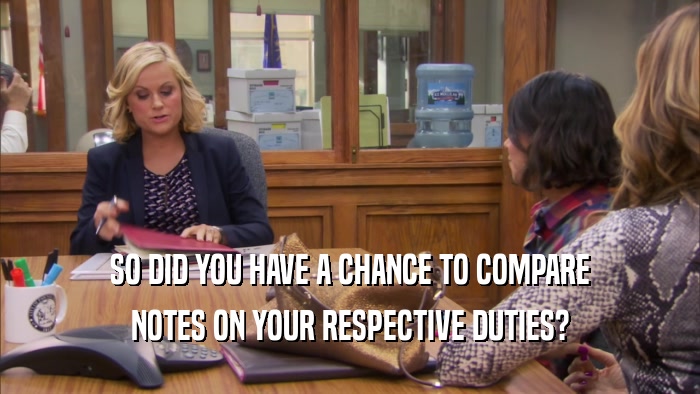 SO DID YOU HAVE A CHANCE TO COMPARE NOTES ON YOUR RESPECTIVE DUTIES? 