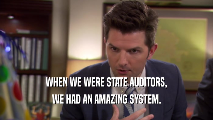 WHEN WE WERE STATE AUDITORS, WE HAD AN AMAZING SYSTEM. 