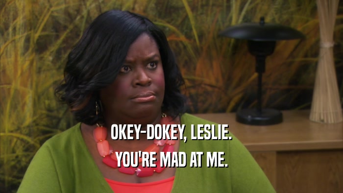 OKEY-DOKEY, LESLIE. YOU'RE MAD AT ME. 
