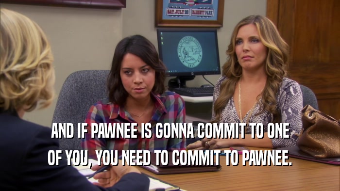 AND IF PAWNEE IS GONNA COMMIT TO ONE OF YOU, YOU NEED TO COMMIT TO PAWNEE. 
