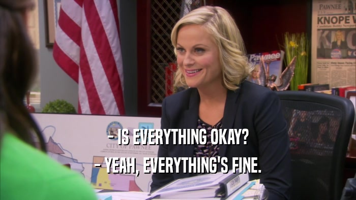 - IS EVERYTHING OKAY? - YEAH, EVERYTHING'S FINE. 
