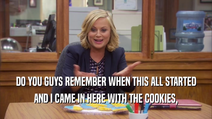 DO YOU GUYS REMEMBER WHEN THIS ALL STARTED AND I CAME IN HERE WITH THE COOKIES, 