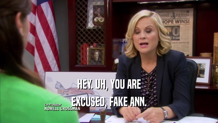 HEY. UH, YOU ARE EXCUSED, FAKE ANN. 