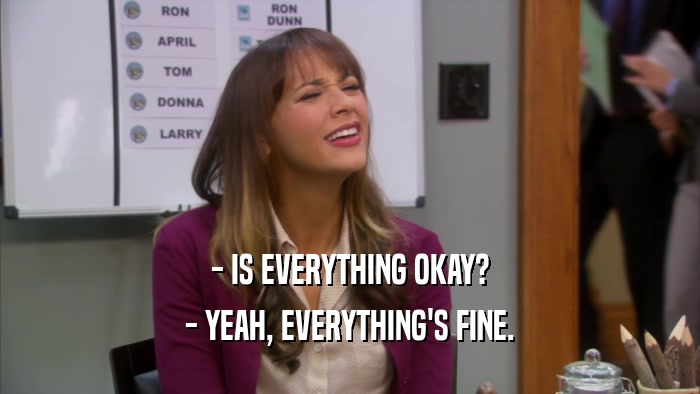 - IS EVERYTHING OKAY? - YEAH, EVERYTHING'S FINE. 