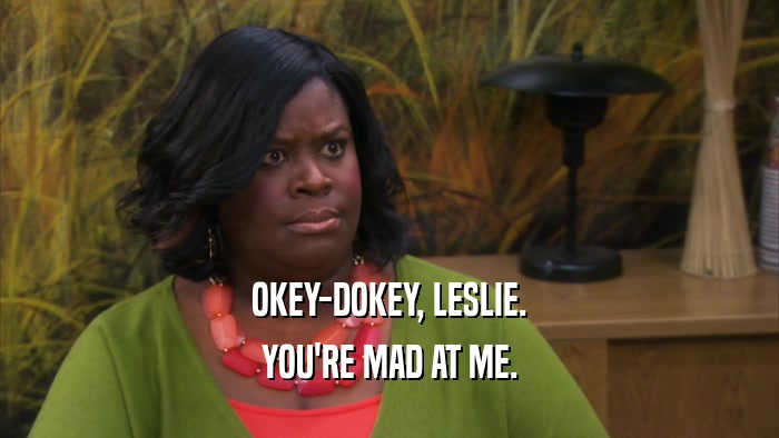 OKEY-DOKEY, LESLIE. YOU'RE MAD AT ME. 