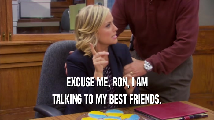 EXCUSE ME, RON, I AM TALKING TO MY BEST FRIENDS. 