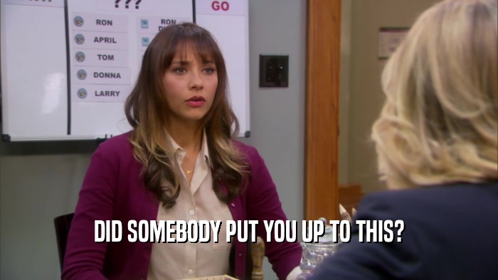 DID SOMEBODY PUT YOU UP TO THIS?  