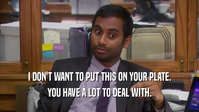 I DON'T WANT TO PUT THIS ON YOUR PLATE. YOU HAVE A LOT TO DEAL WITH. 
