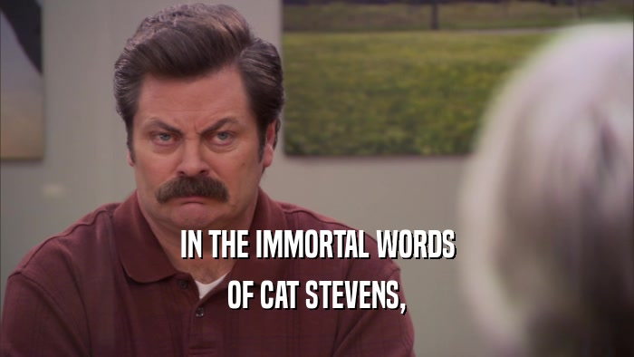 IN THE IMMORTAL WORDS OF CAT STEVENS, 