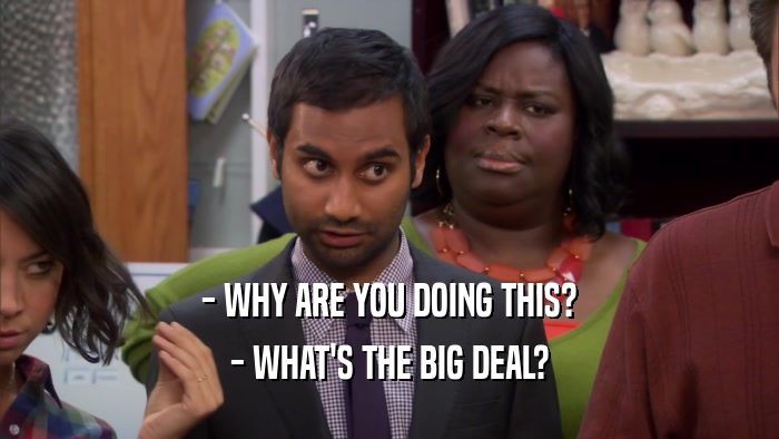 - WHY ARE YOU DOING THIS? - WHAT'S THE BIG DEAL? 