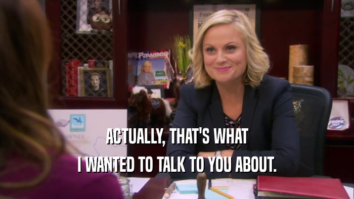 ACTUALLY, THAT'S WHAT I WANTED TO TALK TO YOU ABOUT. 