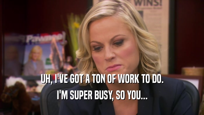 UH, I'VE GOT A TON OF WORK TO DO. I'M SUPER BUSY, SO YOU... 