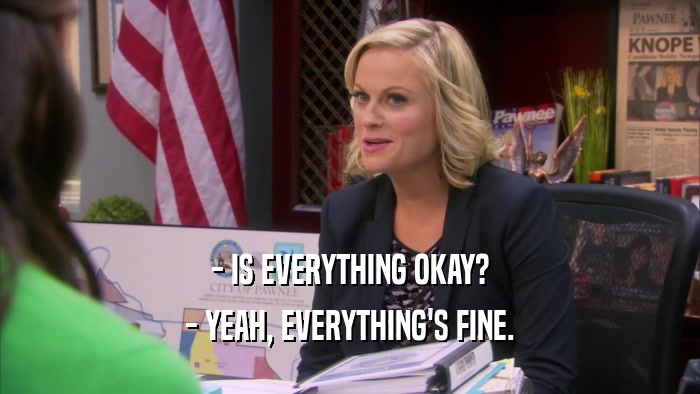 - IS EVERYTHING OKAY? - YEAH, EVERYTHING'S FINE. 