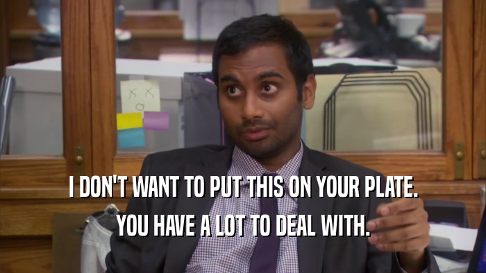 I DON'T WANT TO PUT THIS ON YOUR PLATE. YOU HAVE A LOT TO DEAL WITH. 