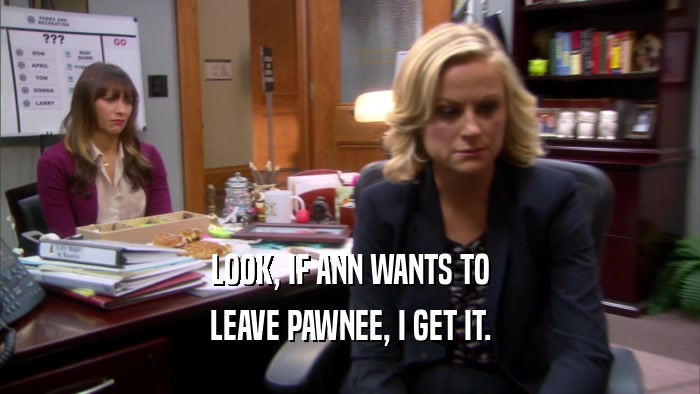 LOOK, IF ANN WANTS TO LEAVE PAWNEE, I GET IT. 