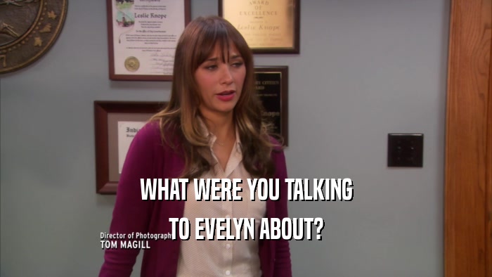 WHAT WERE YOU TALKING TO EVELYN ABOUT? 