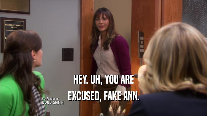 HEY. UH, YOU ARE EXCUSED, FAKE ANN. 