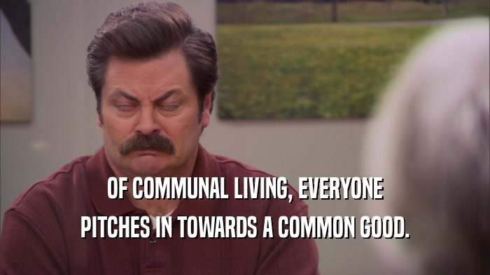 OF COMMUNAL LIVING, EVERYONE PITCHES IN TOWARDS A COMMON GOOD. 