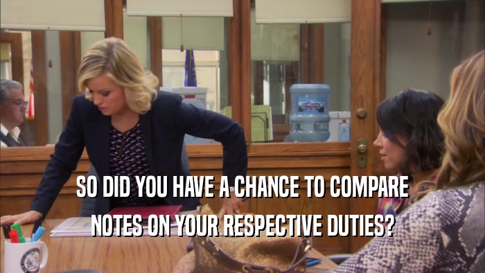 SO DID YOU HAVE A CHANCE TO COMPARE NOTES ON YOUR RESPECTIVE DUTIES? 
