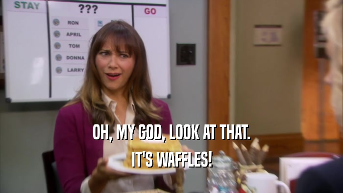 OH, MY GOD, LOOK AT THAT. IT'S WAFFLES! 