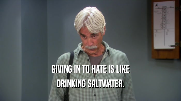 GIVING IN TO HATE IS LIKE DRINKING SALTWATER. 