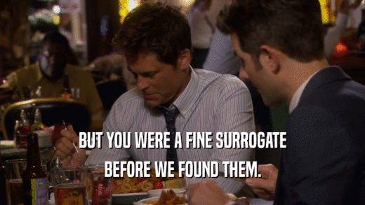 BUT YOU WERE A FINE SURROGATE BEFORE WE FOUND THEM. 