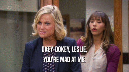 OKEY-DOKEY, LESLIE. YOU'RE MAD AT ME. 