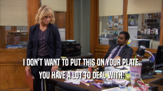 I DON'T WANT TO PUT THIS ON YOUR PLATE. YOU HAVE A LOT TO DEAL WITH. 