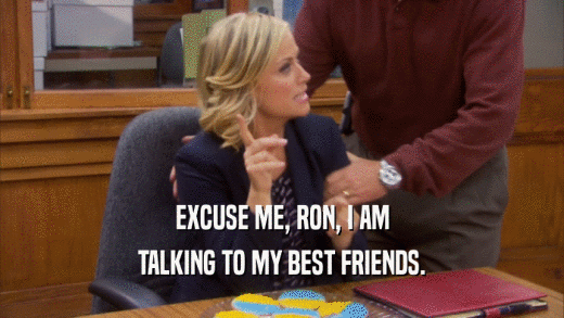EXCUSE ME, RON, I AM TALKING TO MY BEST FRIENDS. 