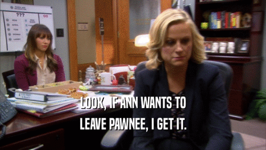LOOK, IF ANN WANTS TO LEAVE PAWNEE, I GET IT. 