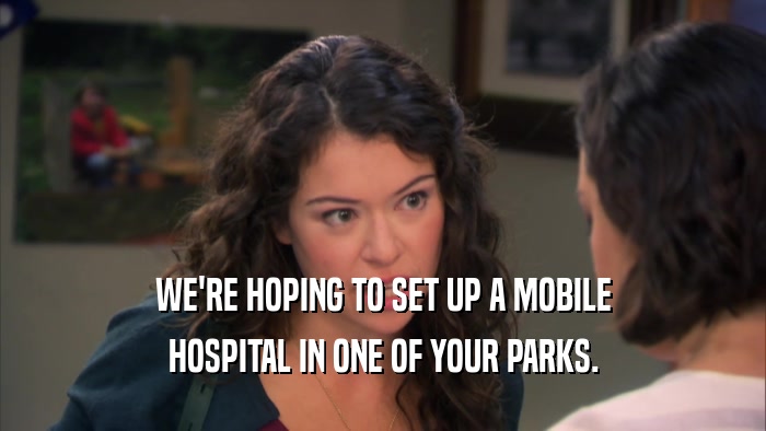 WE'RE HOPING TO SET UP A MOBILE HOSPITAL IN ONE OF YOUR PARKS. 