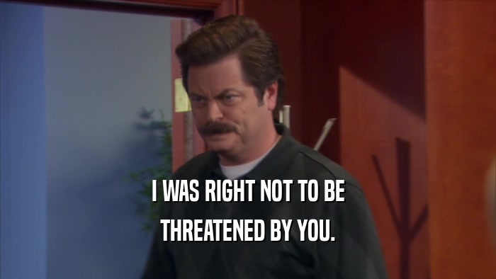 I WAS RIGHT NOT TO BE THREATENED BY YOU. 