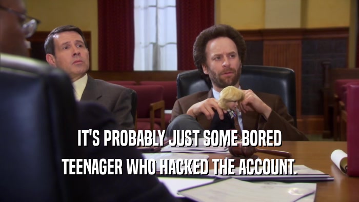 IT'S PROBABLY JUST SOME BORED TEENAGER WHO HACKED THE ACCOUNT. 