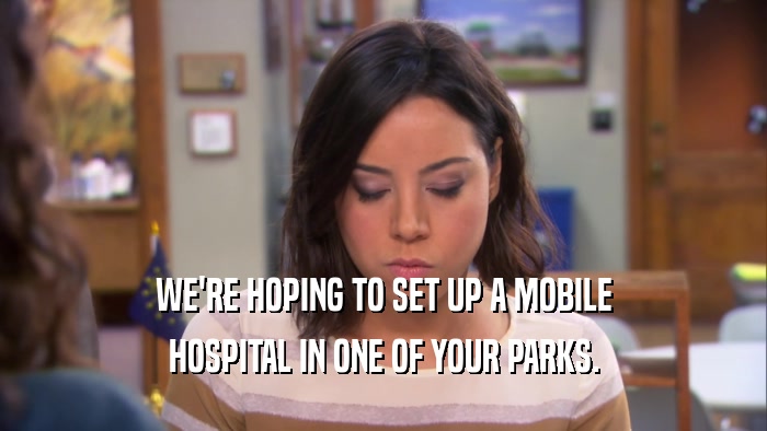 WE'RE HOPING TO SET UP A MOBILE HOSPITAL IN ONE OF YOUR PARKS. 