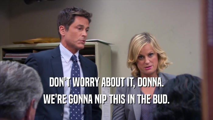 DON'T WORRY ABOUT IT, DONNA. WE'RE GONNA NIP THIS IN THE BUD. 