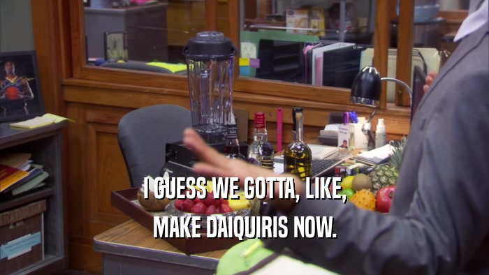 I GUESS WE GOTTA, LIKE, MAKE DAIQUIRIS NOW. 