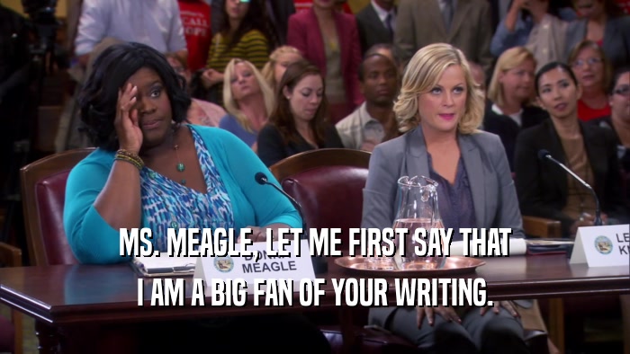 MS. MEAGLE, LET ME FIRST SAY THAT I AM A BIG FAN OF YOUR WRITING. 