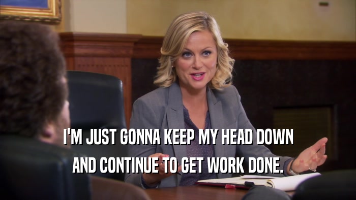 I'M JUST GONNA KEEP MY HEAD DOWN AND CONTINUE TO GET WORK DONE. 
