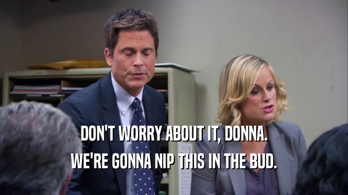 DON'T WORRY ABOUT IT, DONNA. WE'RE GONNA NIP THIS IN THE BUD. 