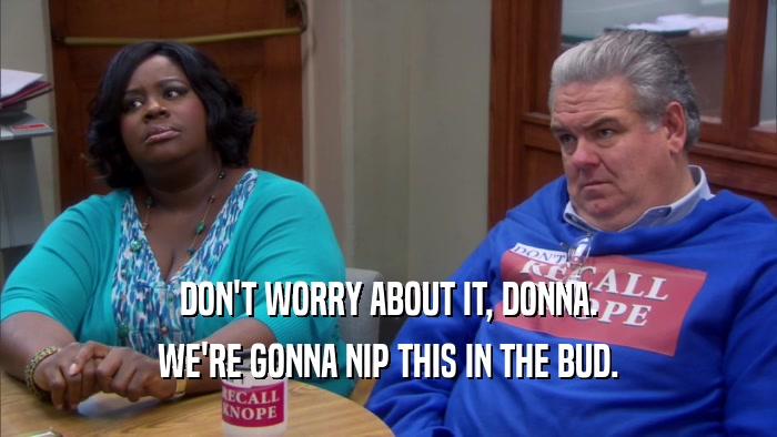 DON'T WORRY ABOUT IT, DONNA. WE'RE GONNA NIP THIS IN THE BUD. 