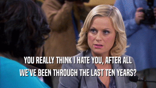YOU REALLY THINK I HATE YOU, AFTER ALL WE'VE BEEN THROUGH THE LAST TEN YEARS? 