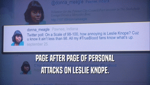 PAGE AFTER PAGE OF PERSONAL ATTACKS ON LESLIE KNOPE. 
