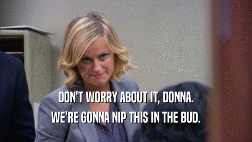 DON'T WORRY ABOUT IT, DONNA. WE'RE GONNA NIP THIS IN THE BUD. 