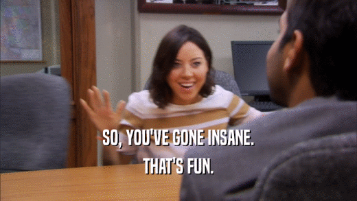 SO, YOU'VE GONE INSANE. THAT'S FUN. 