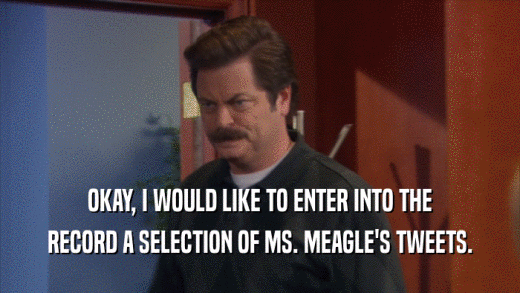 OKAY, I WOULD LIKE TO ENTER INTO THE RECORD A SELECTION OF MS. MEAGLE'S TWEETS. 